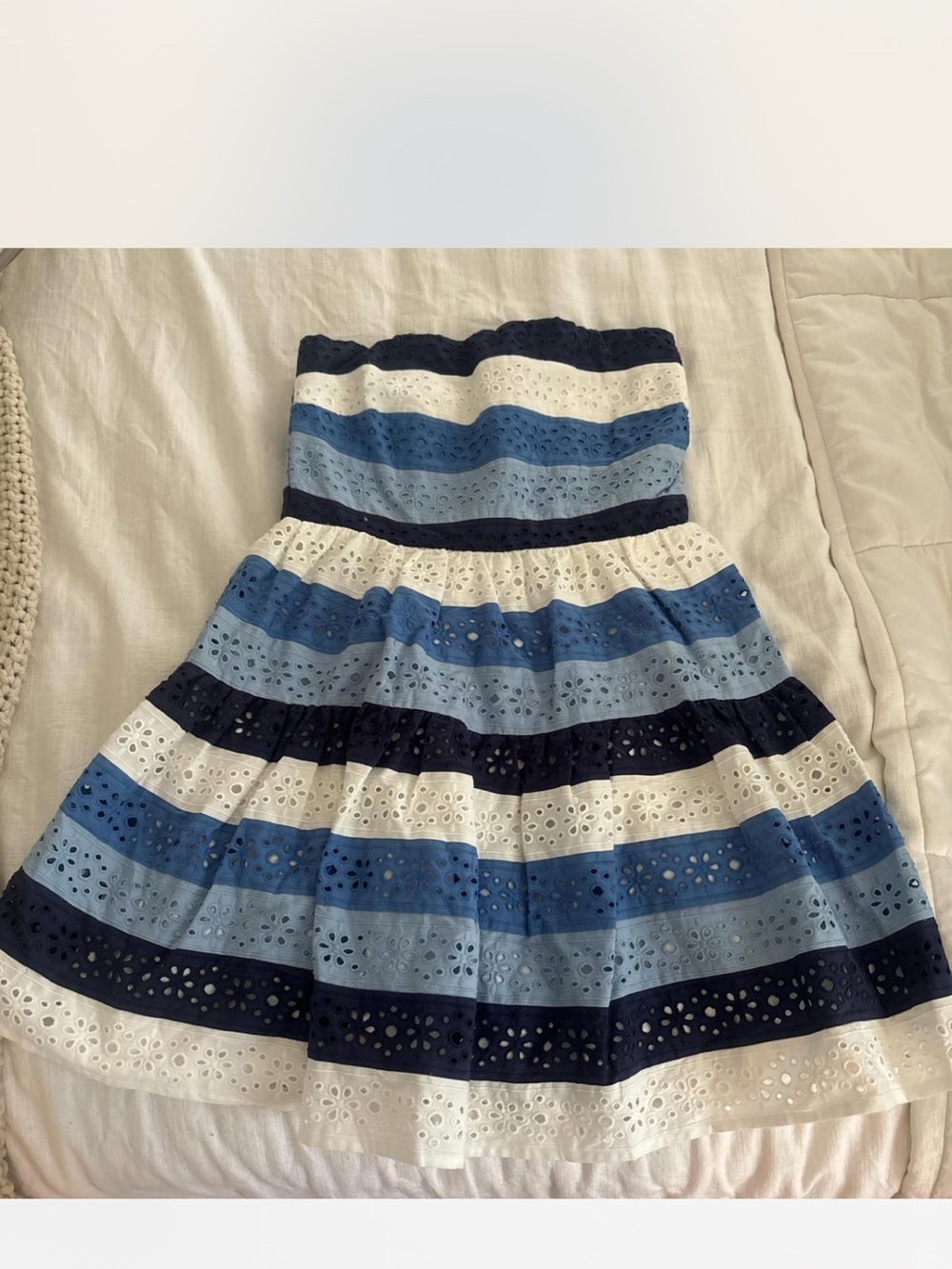 Maeve Striped Eyelet dress in Navy, Light Blue & White
